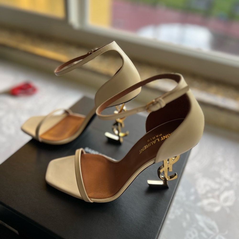 Saint Laurent Beige Ankle Strap Heels, NWB - Picture 11 of 16